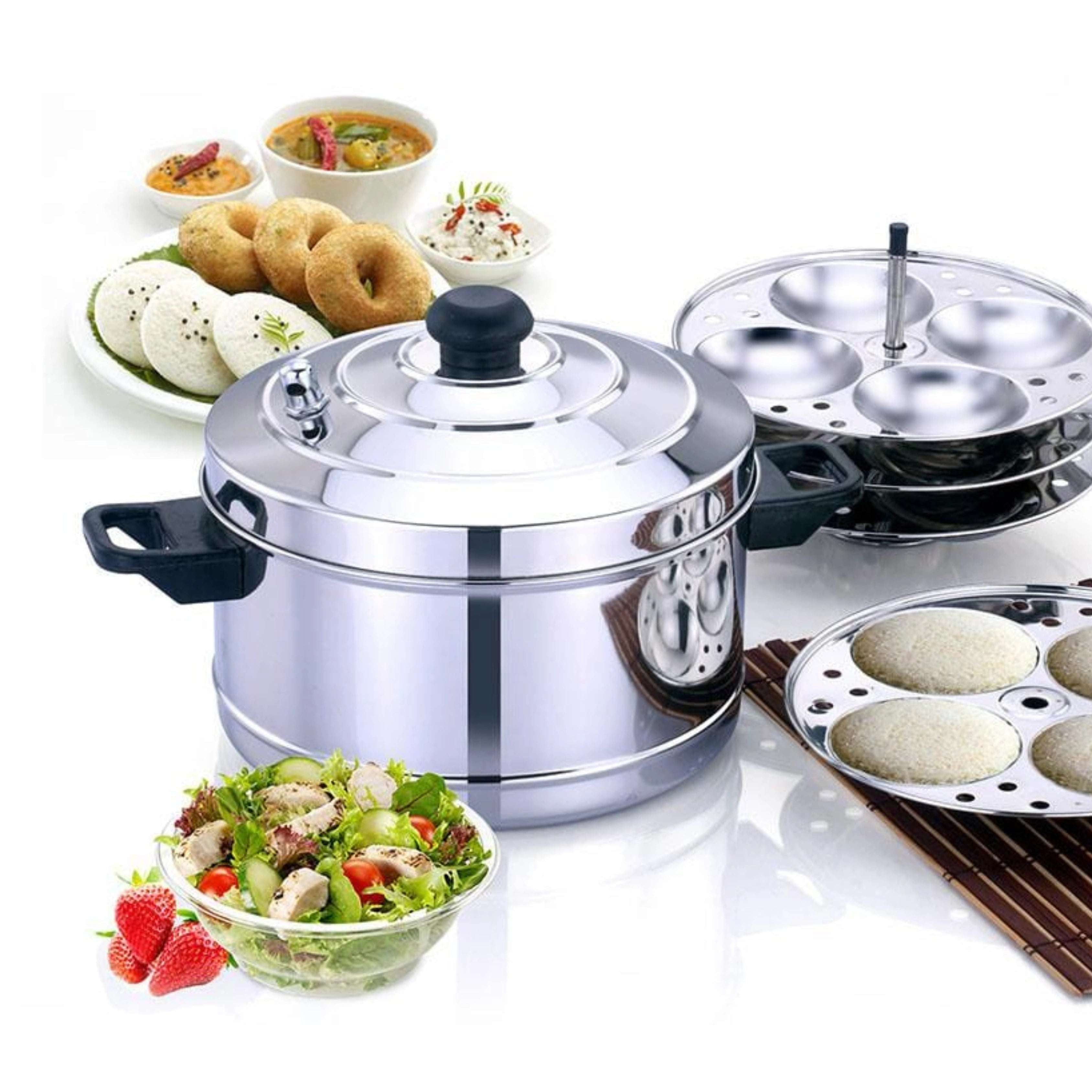 Idly Cooker Stainless Steel  – 4 Plate / 6 Plate | Induction & Gas Compatible | With Steam Whistle | Rust-Free & Durable